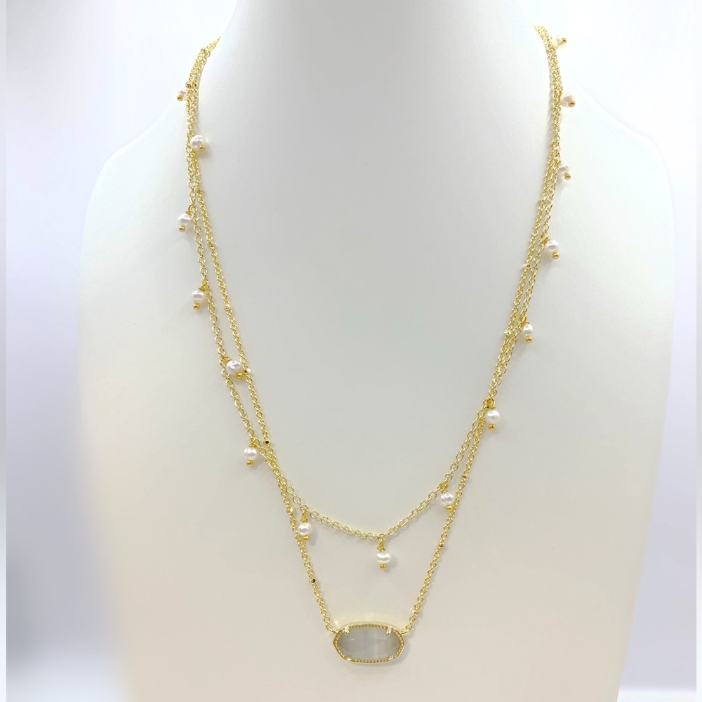 Kendra Scott Elisa Multi Strand Pearl Necklace In Ivory Mother Of Pearl And Gold - Picture 3 of 6